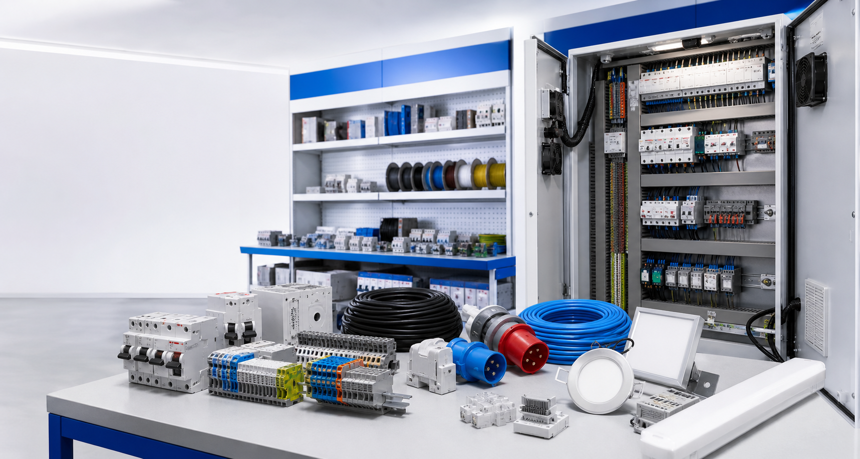 Tablero electrico industrial con materiales de distribucion